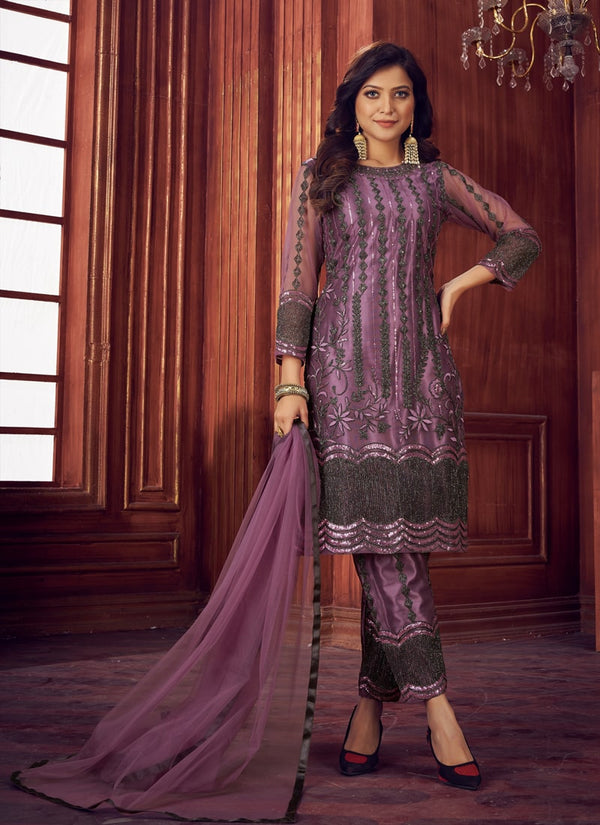 lassya Fashion Light Purple Straight Salwar Suit with Heavy Net and Sequin