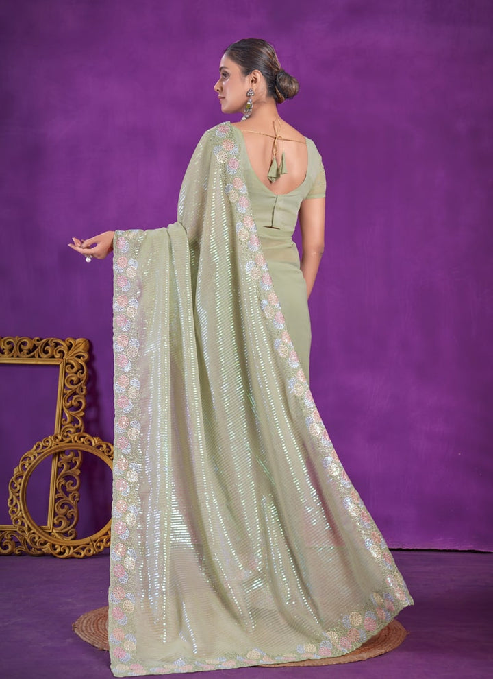 lassya Fashion Pista Green Party Wear Saree in Simar Silk