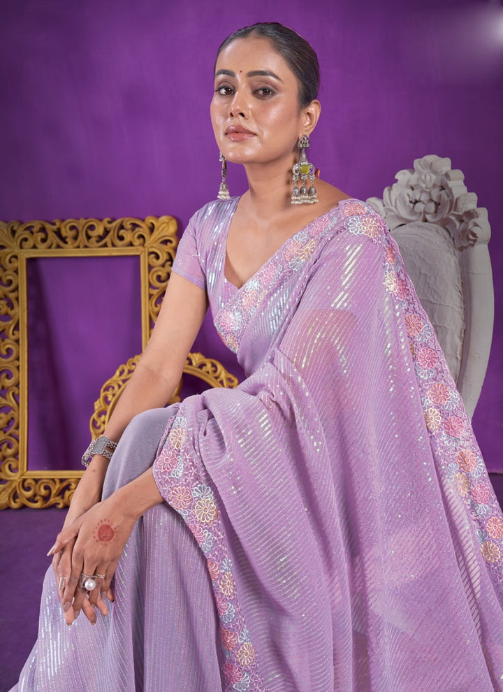 lassya Fashion Lavender Party Wear Saree in Simar Silk