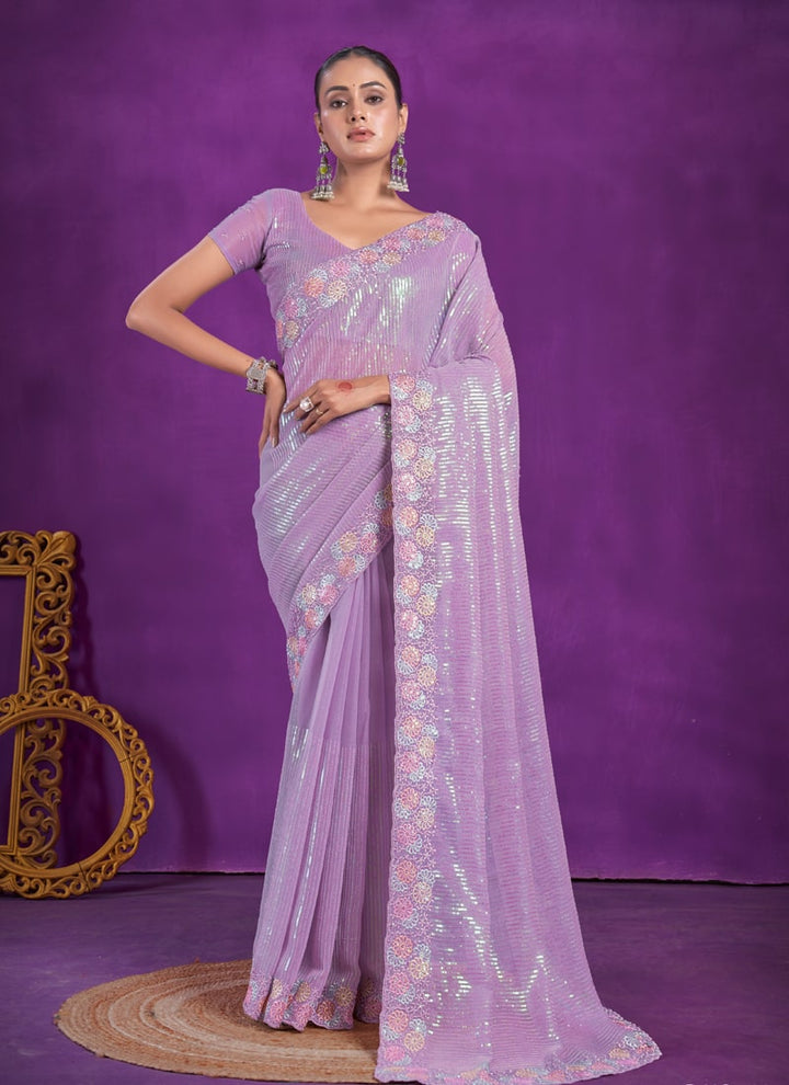 lassya Fashion Lavender Party Wear Saree in Simar Silk