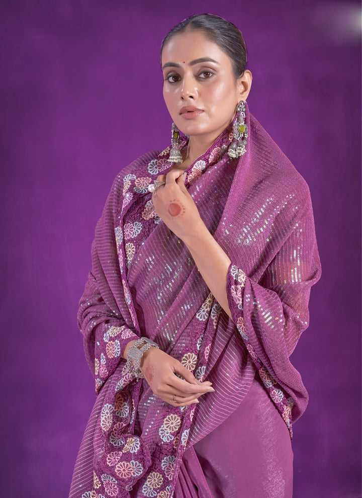 lassya Fashion Purple Party Wear Saree in Simar Silk