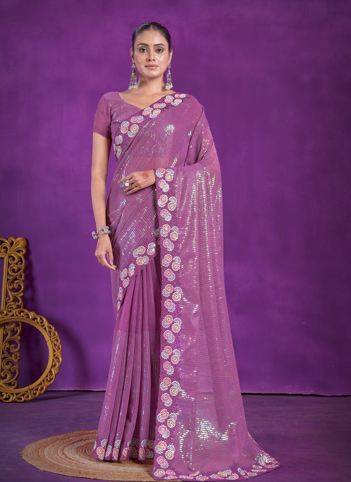 lassya Fashion Purple Party Wear Saree in Simar Silk