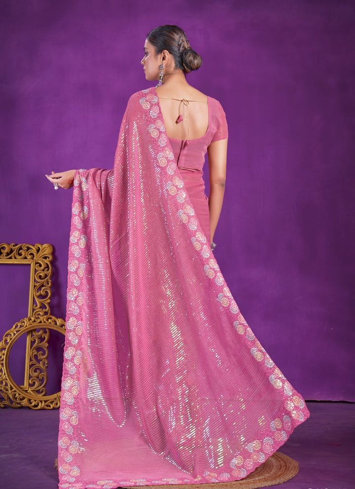 lassya Fashion Dusty Pink Party Wear Saree in Simar Silk