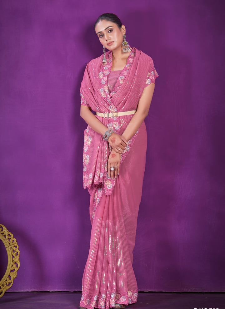 lassya Fashion Dusty Pink Party Wear Saree in Simar Silk