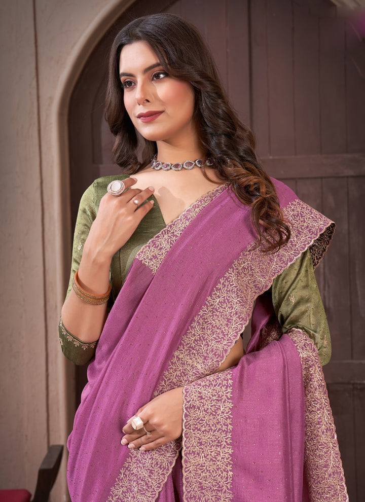 lassya Fashion Lavender Festive Wear Saree in Vichitra Blooming Fabric