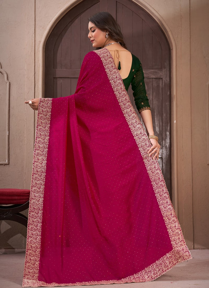 lassya Fashion Ruby Pink Festive Wear Saree in Vichitra Blooming Fabric