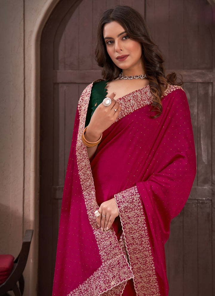 lassya Fashion Ruby Pink Festive Wear Saree in Vichitra Blooming Fabric