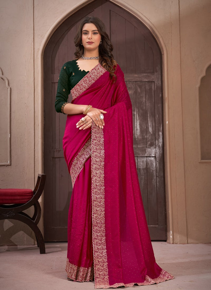 lassya Fashion Ruby Pink Festive Wear Saree in Vichitra Blooming Fabric