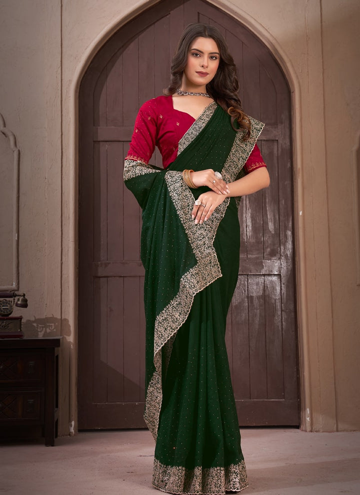 lassya Fashion Bottle Green Festive Wear Saree in Vichitra Blooming Fabric