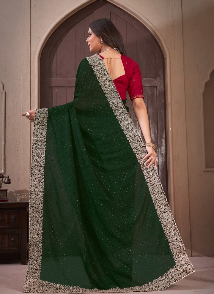 lassya Fashion Bottle Green Festive Wear Saree in Vichitra Blooming Fabric