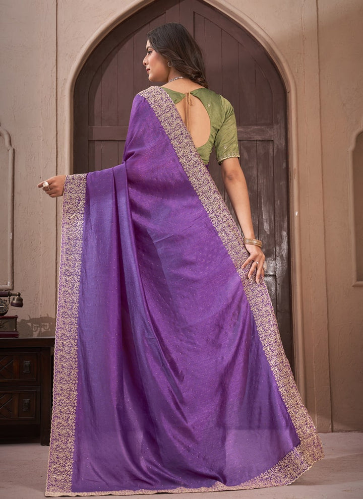 lassya Fashion Violet Festive Wear Saree in Vichitra Blooming Fabric