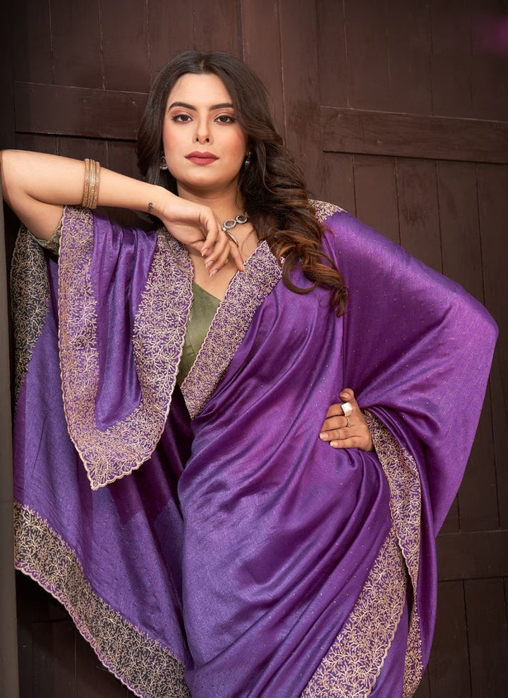 lassya Fashion Violet Festive Wear Saree in Vichitra Blooming Fabric