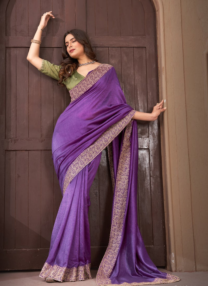 lassya Fashion Violet Festive Wear Saree in Vichitra Blooming Fabric