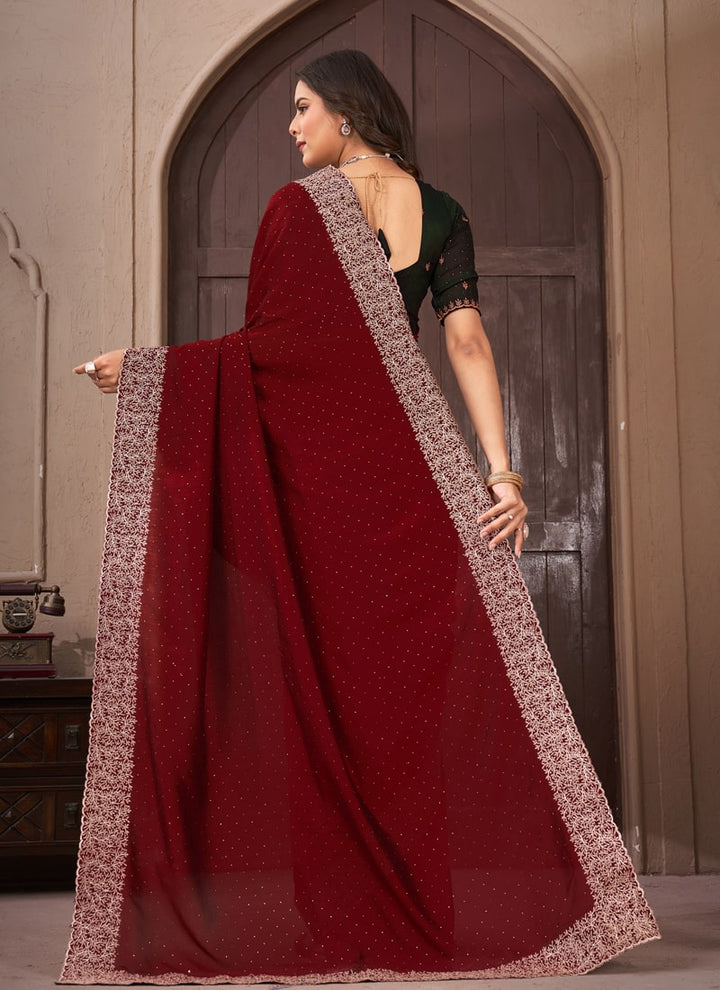 lassya Fashion Cherry Red Festive Wear Saree in Vichitra Blooming Fabric