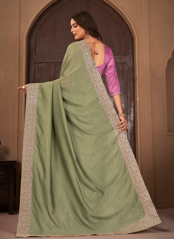 lassya Fashion Sage Green Festive Wear Saree in Vichitra Blooming Fabric