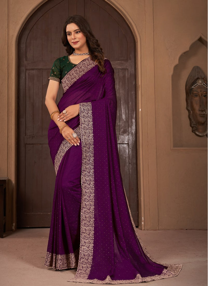 lassya Fashion Purple Festive Wear Saree in Vichitra Blooming Fabric