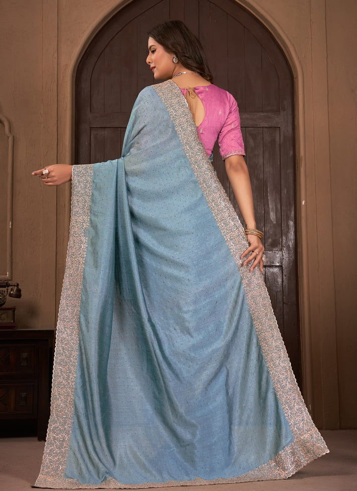 lassya Fashion Sea Blue Festive Wear Saree in Vichitra Blooming Fabric