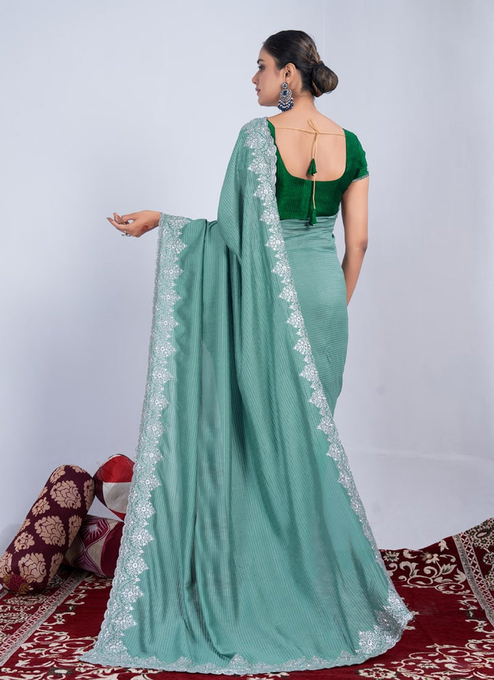 lassya Fashion Sea Green Wedding Wear Saree in Black Rangoli Weaving Pattern