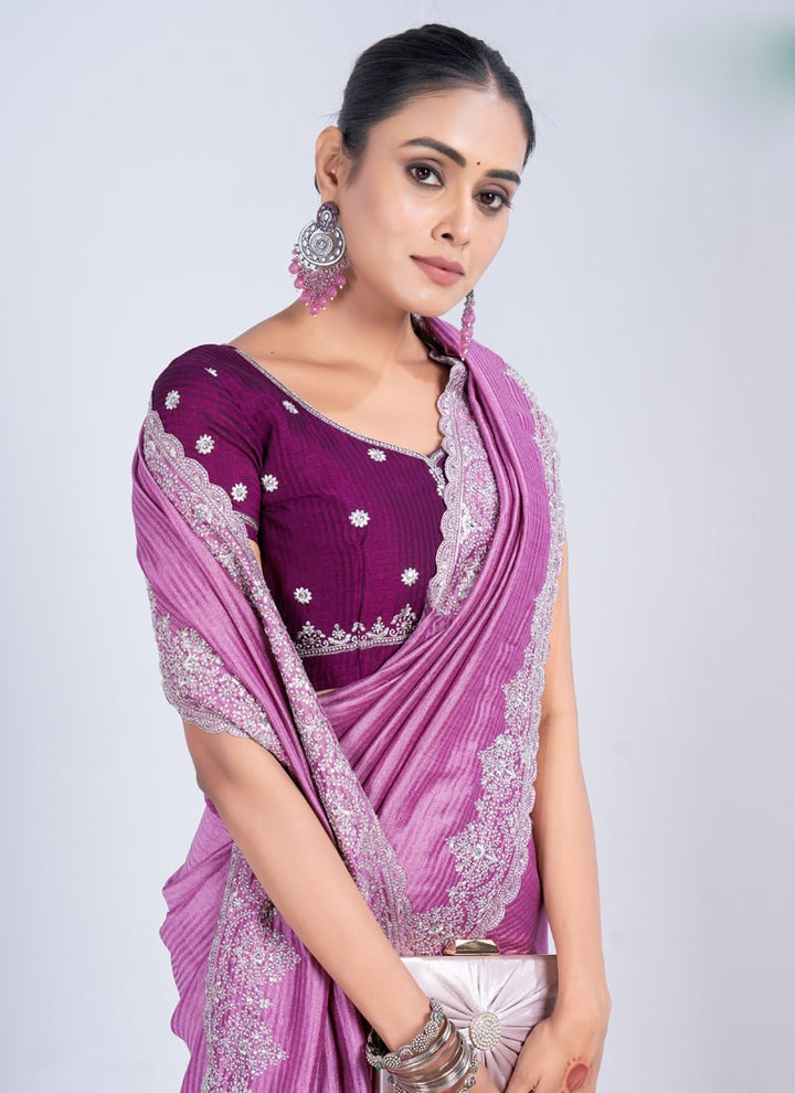 lassya Fashion Lavender Wedding Wear Saree in Black Rangoli Weaving Pattern