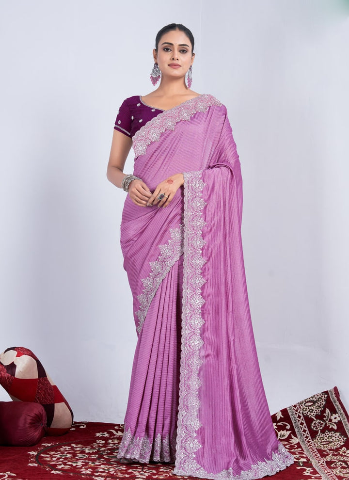 lassya Fashion Lavender Wedding Wear Saree in Black Rangoli Weaving Pattern