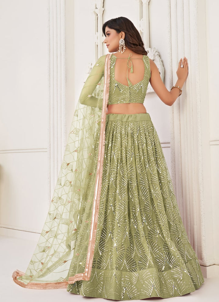 lassya Fashion Pista Green Engagement Lehenga in Multicolor Butterfly Net