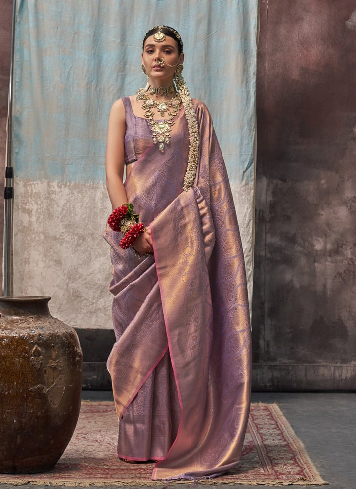 Lassya Fashion Orchid Pink Two Tone Handloom Weaving Silk Saree