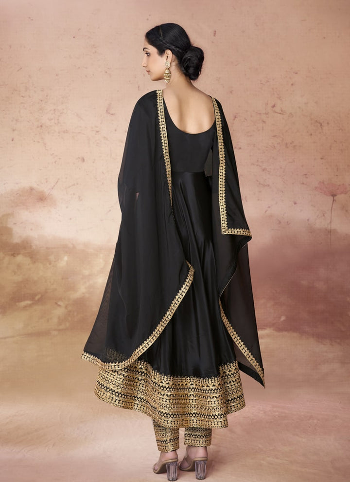 Lassya Fashion Midnight Black Embroidered Anarkali Dress