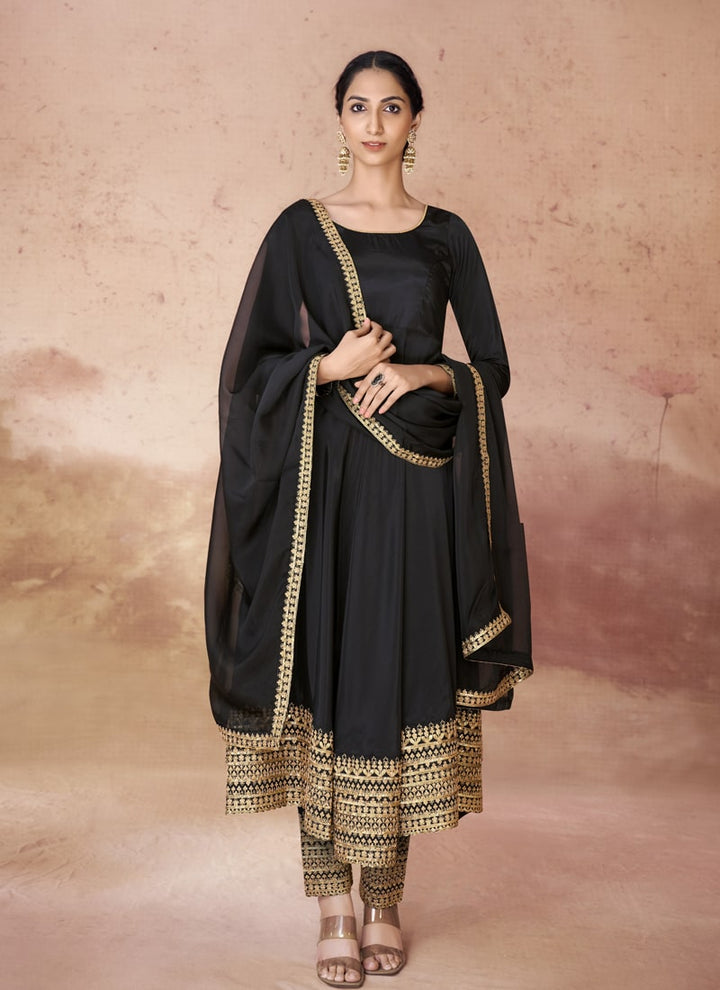 Lassya Fashion Midnight Black Embroidered Anarkali Dress