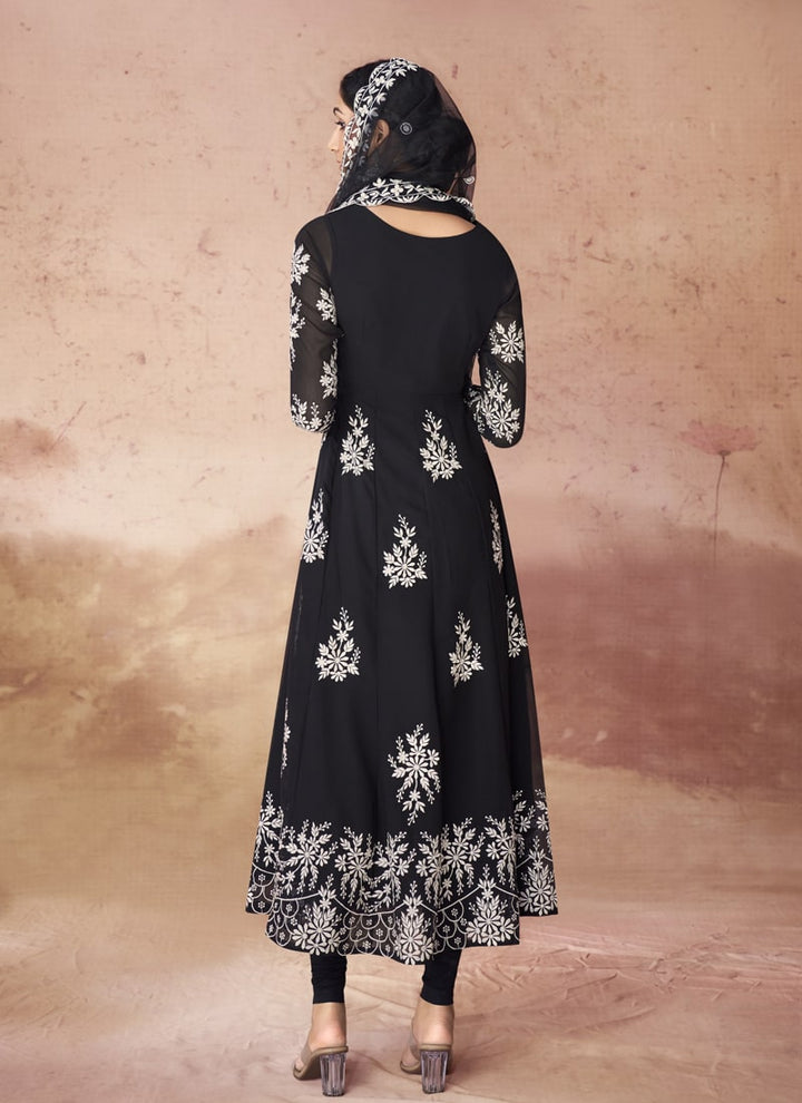 Lassya Fashion Jade Black Embroidered Anarkali Dress