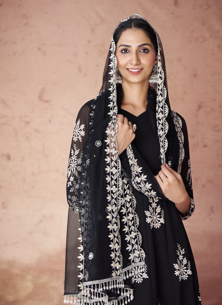 Lassya Fashion Jade Black Embroidered Anarkali Dress