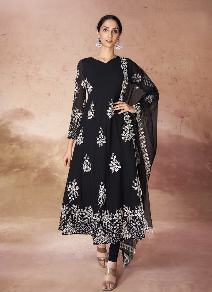 Lassya Fashion Jade Black Embroidered Anarkali Dress