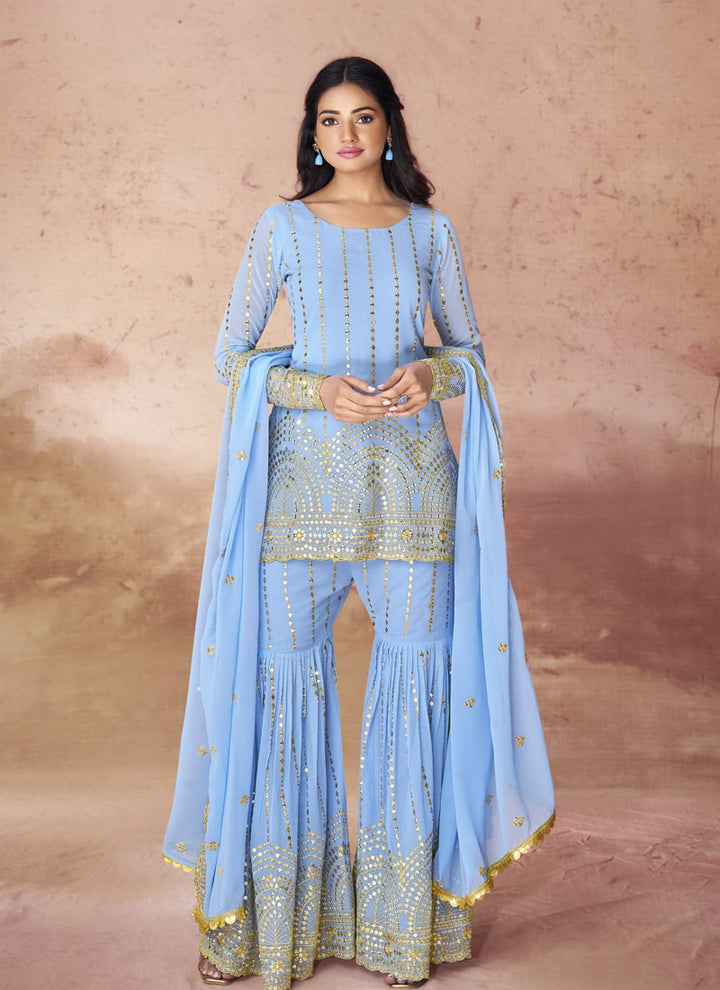 Lassya Fashion Sky Blue Embroidered Anarkali Dress