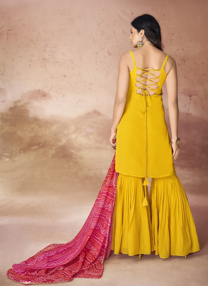 Lassya Fashion Mustard Embroidered Anarkali Dress