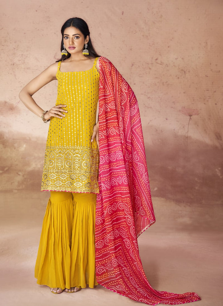 Lassya Fashion Mustard Embroidered Anarkali Dress