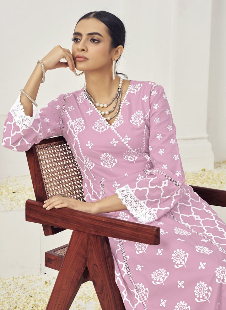 Lassya Fashion Pink Embroidered Palazzo Suit Set in Pure Cotton