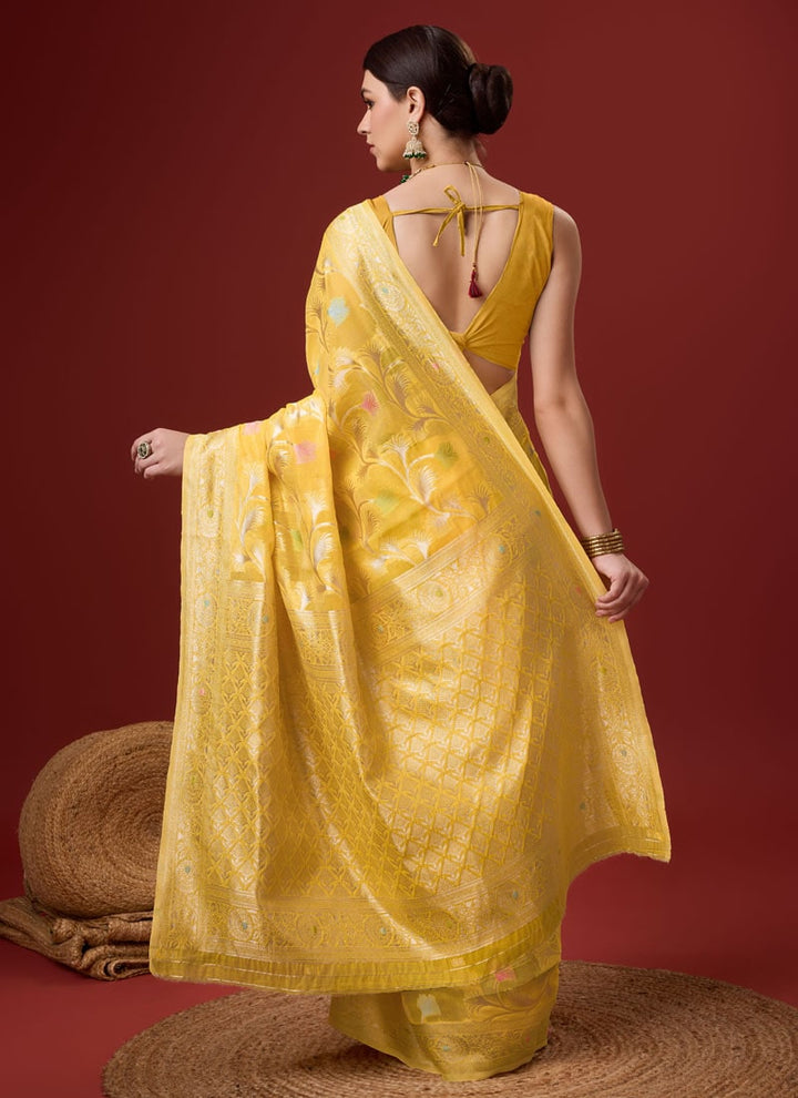 Lassya Fashion Mustard Yellow Cotton Digital Print Festive Wear Saree