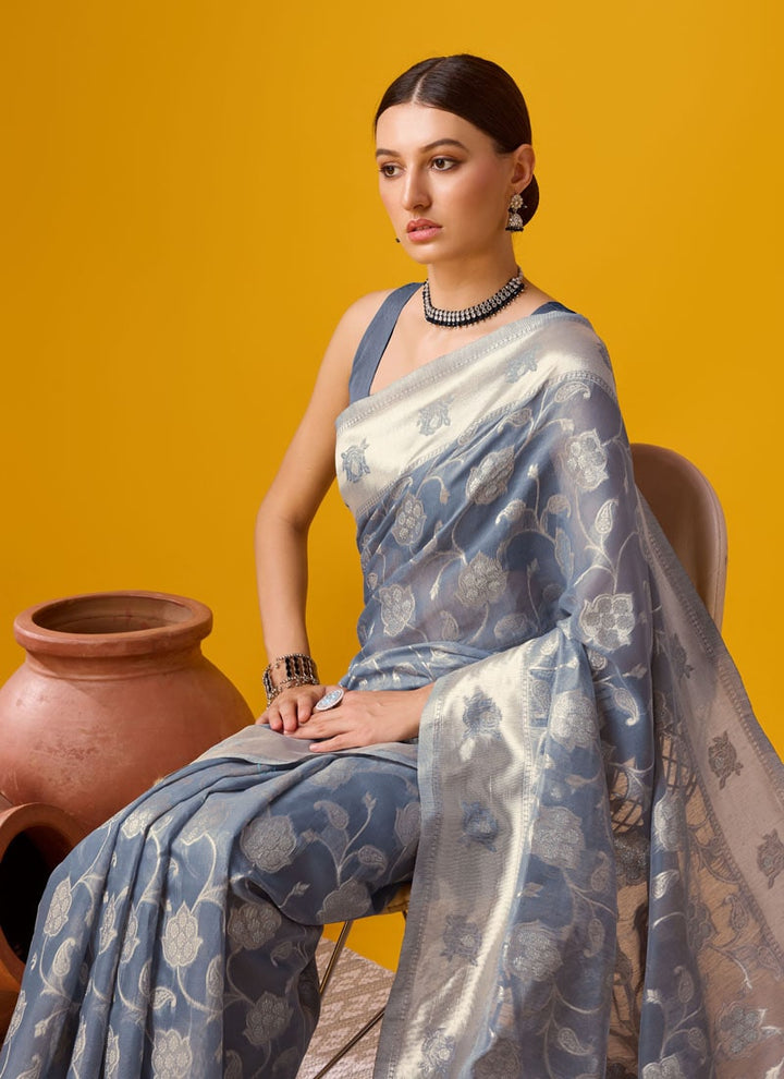 Lassya Fashion Grey Cotton Digital Print Festive Wear Saree