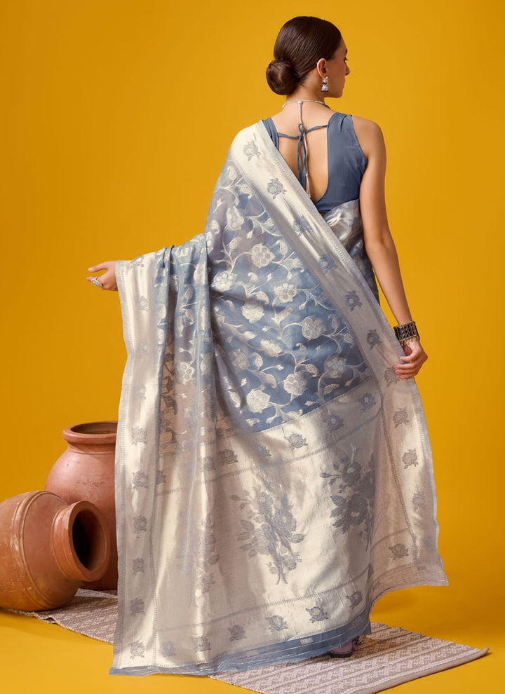 Lassya Fashion Grey Cotton Digital Print Festive Wear Saree