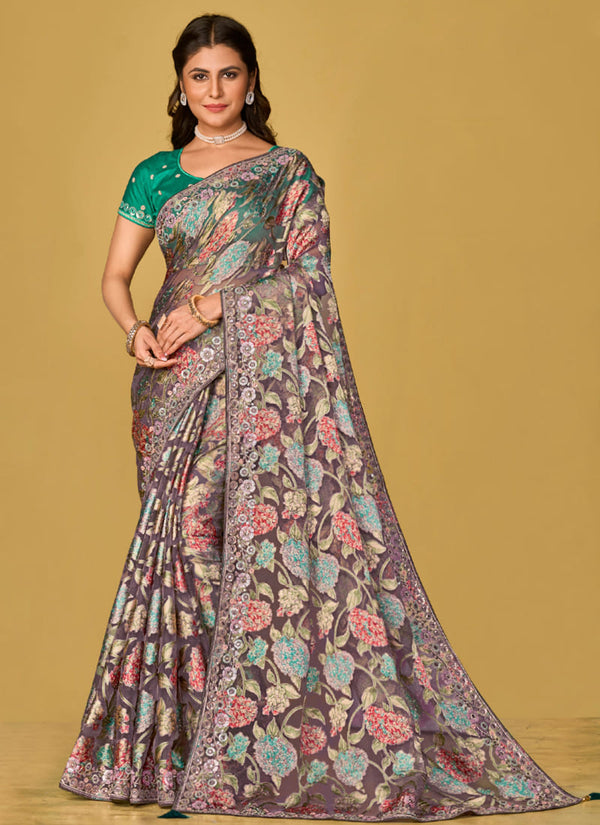 Lassya Fashion Multicolor Soft Organza Brasso Printed Festive Wear Saree