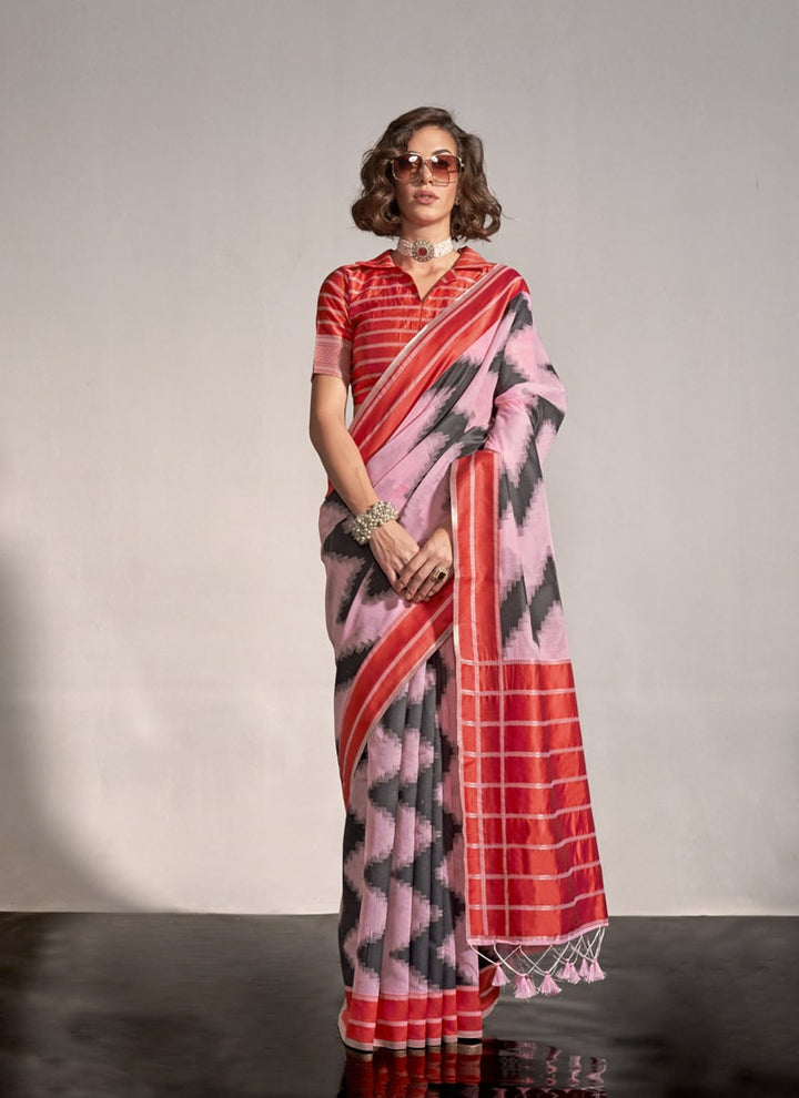 Lassya Fashion Red-Pink-1 Handwoven Cotton Party Wear Saree with Cotton Blouse