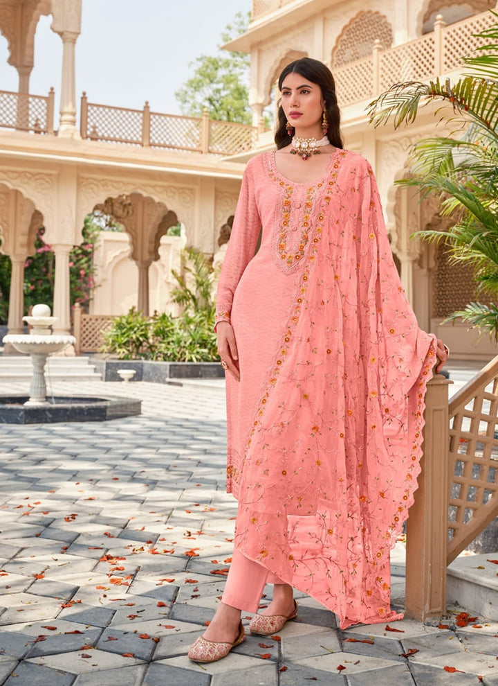 Lassya Fashion Pink Straight Salwar Suit with Heavy Embroidery Work