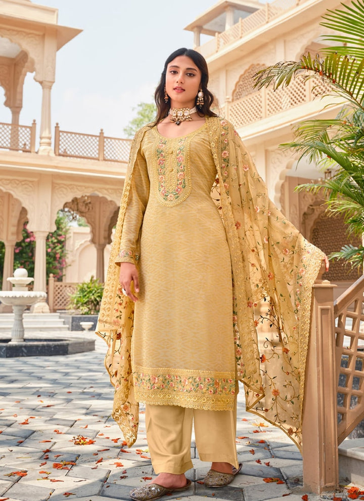 Lassya Fashion Yellow Straight Salwar Suit with Heavy Embroidery Work