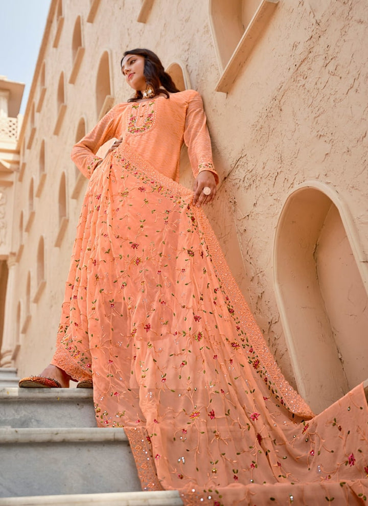 Lassya Fashion Orange Straight Salwar Suit with Heavy Embroidery Work