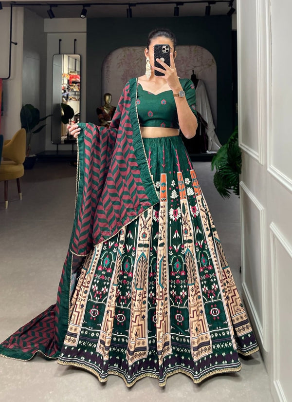 Lassya Fashion Bottle Green Printed Vaishali Silk Festive Wear Lehenga