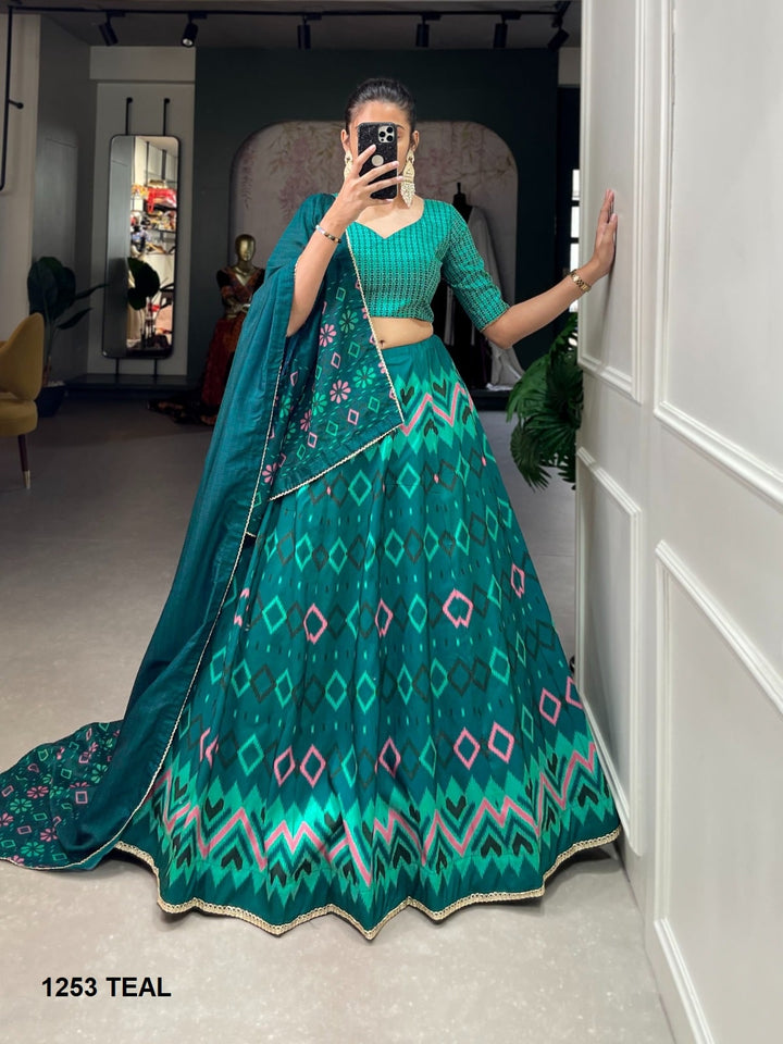 Lassya Fashion Rama Green Printed Vaishali Silk Festive Wear Lehenga