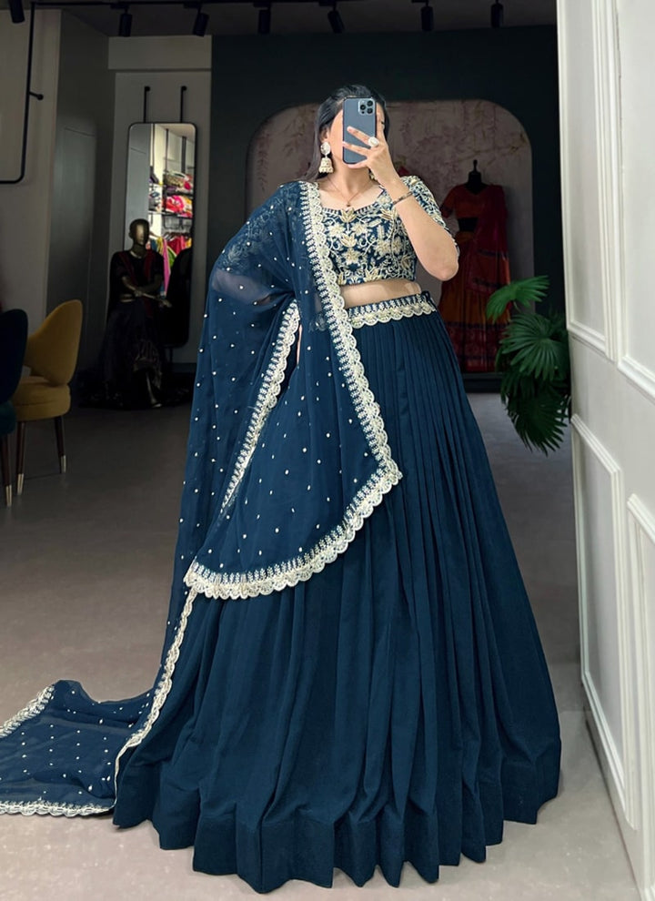 Lassya Fashion Navy Blue Georgette Wedding Lehenga with Sequins Work