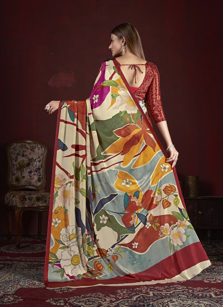 Lassya Fashion MultiColor Trendy Soft Crepe Printed Saree