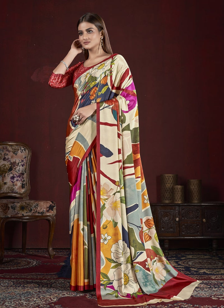 Lassya Fashion MultiColor Trendy Soft Crepe Printed Saree