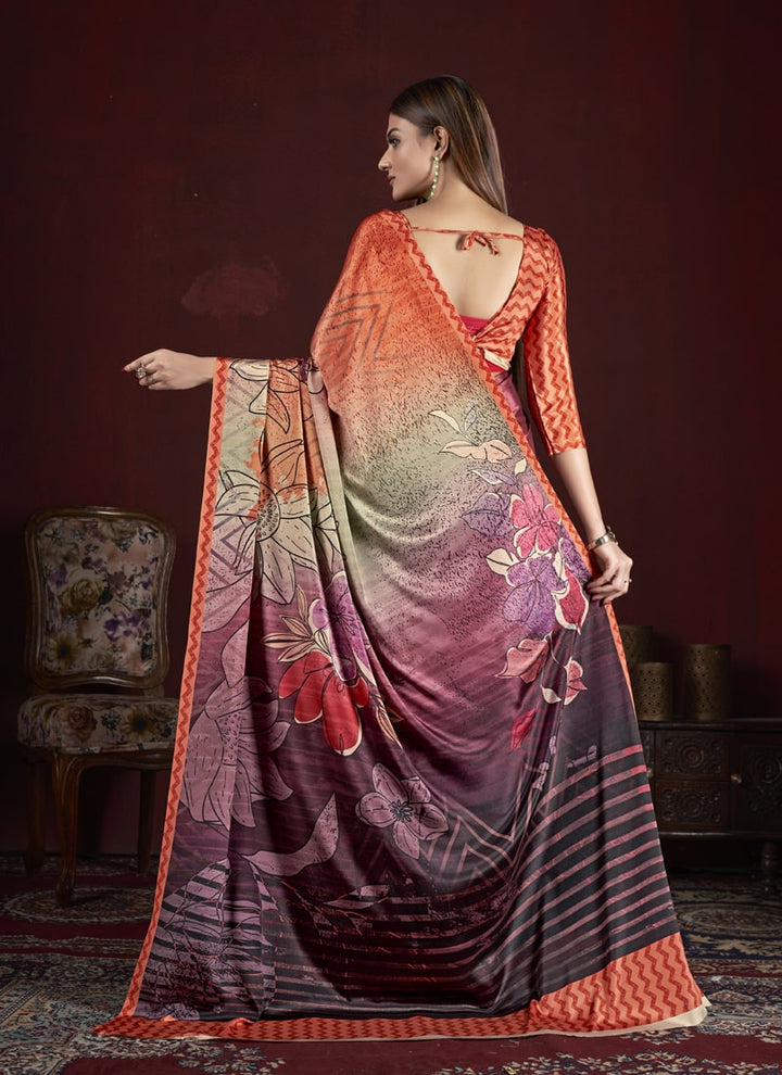 Lassya Fashion Multicolor Soft Crepe Printed Saree with Modern Abstract Prints