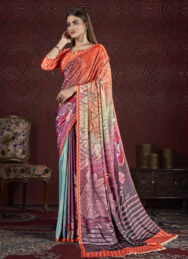 Lassya Fashion Multicolor Soft Crepe Printed Saree with Modern Abstract Prints